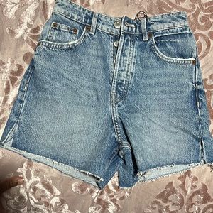 Zara High Rise Denim Straight Shorts